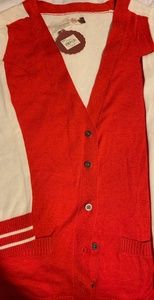 Red and white cardigan